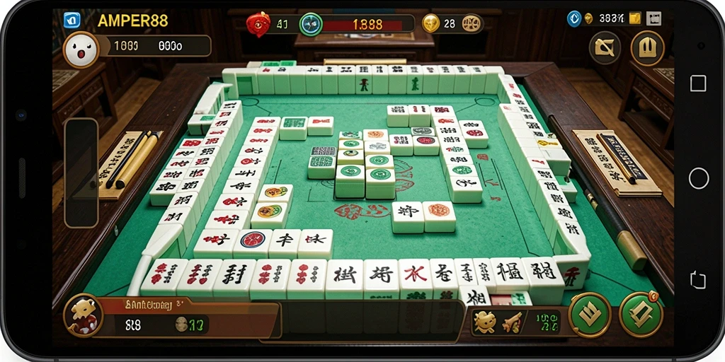 Screenshot gameplay AMPER88 menampilkan momen seru dalam permainan Mahjong.