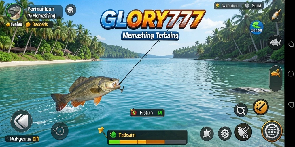 Gameplay GLORY777 menampilkan aksi memancing yang seru dan mengasyikkan.