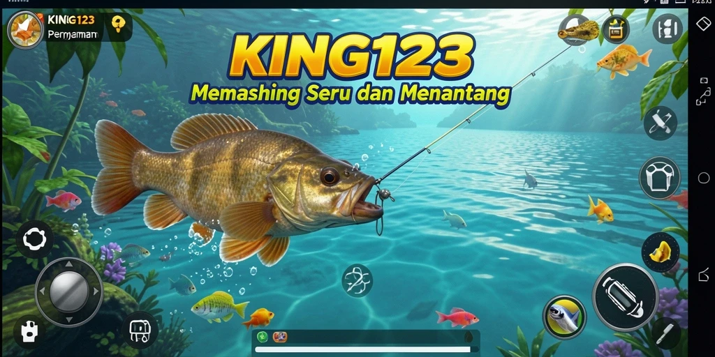 Tangkapan layar KING123 menampilkan pemain sedang menangkap ikan di lokasi yang indah.