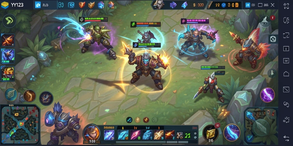 Gameplay mendebarkan dalam YY123 menunjukkan aksi seru tim MOBA.